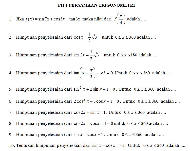 Soal Persamaan Trigonometri Pdf Kelas 11 Soal Persamaan Trigonometri Pdf Kelas 11