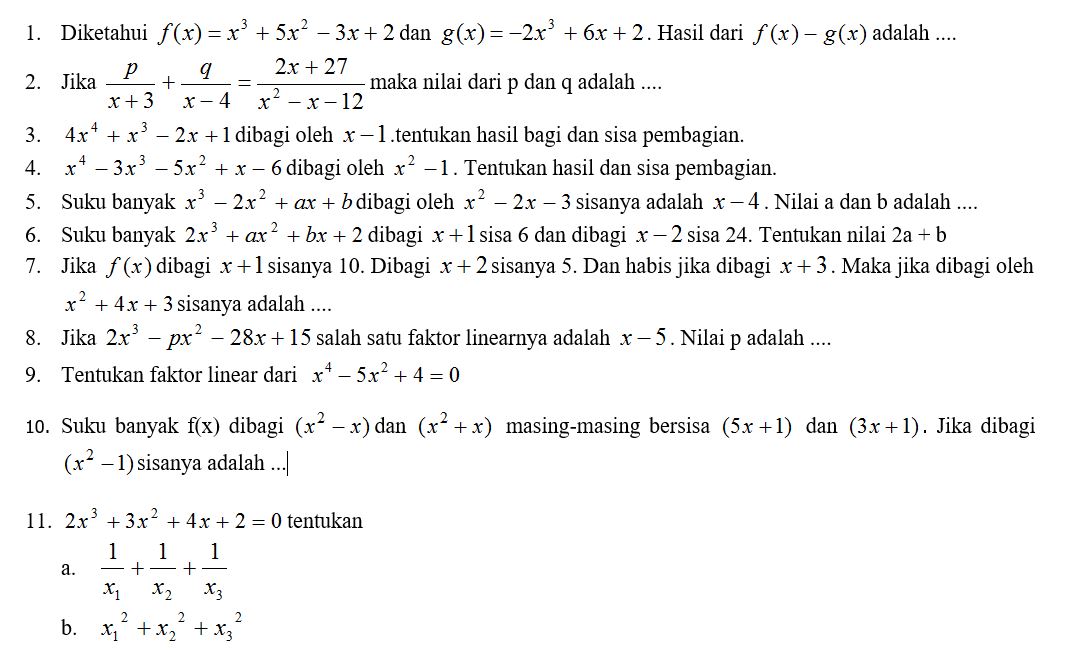 Contoh Soal Polinomial Dan Pembahasannya Soal Baru - Riset